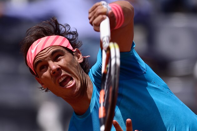ROME, ITALY - MAY 14:  Rafael Nadal of Spain in action during his Third Round victory over John Isner of USA on Day Five of The Internazionali BNL d'Italia 2015 at the Foro Italico on May 14, 2015 in Rome, Italy.  (Photo by Mike Hewitt/Getty Images)