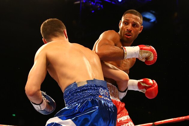 SHEFFIELD, ENGLAND - MARCH 28:  Kell Brook in action against Jo Jo Dan during their IBF World Welterweight Title Fight at the Motorpoint Arena on March 28, 2015 in Sheffield, England.  (Photo by Richard Heathcote/Getty Images)