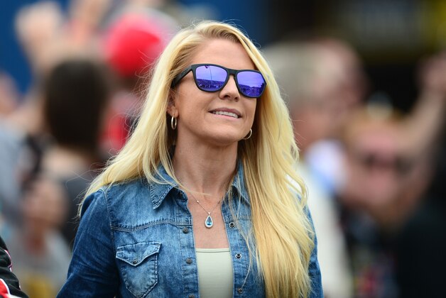 Aug 17, 2014; Brooklyn, MI, USA; Patricia Driscoll girlfriend of NASCAR Sprint Cup Series driver Kurt Busch (not pictured) prior to the Pure Michigan 400 at Michigan International Speedway. Mandatory Credit: Andrew Weber-USA TODAY Sports