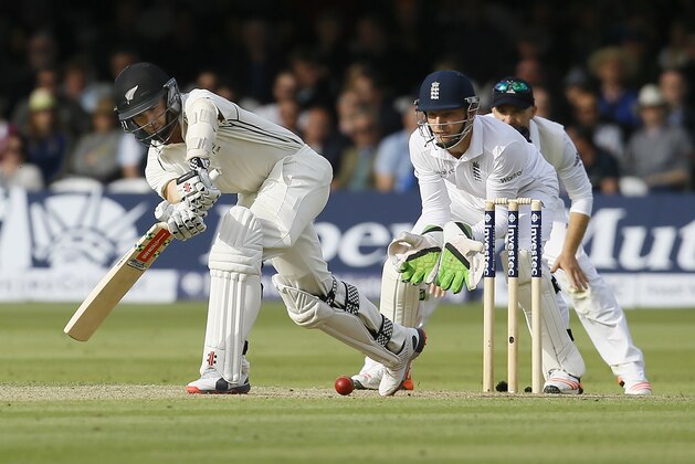 New Zealand's Kane Williamson plays a shot off the bowling of England's Moeen Ali during the second day of the first Test match between England and New Zealand at Lord's cricket ground in London, Friday, May 22, 2015. (AP Photo/Kirsty Wigglesworth)