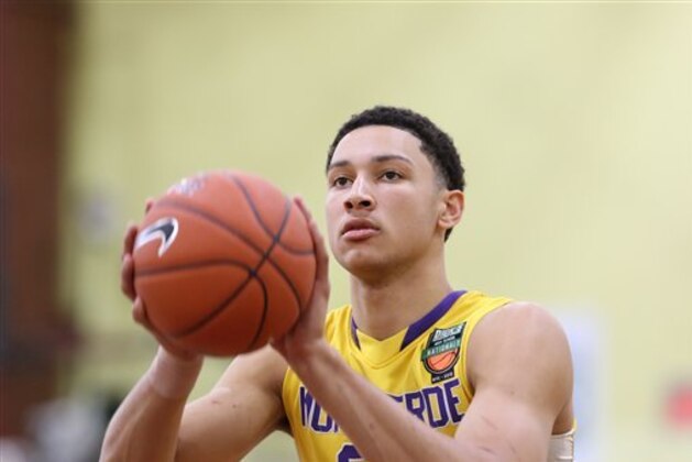Montverde Academy's Ben Simmons #20 is seen against Findlay Prep in the DICK'S Sporting Goods High School National Basketball Tournament on Friday, April  3, 2015 in Queens, NY.  (AP Photo/Gregory Payan)