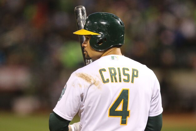 May 15, 2015; Oakland, CA, USA; Oakland Athletics left fielder Coco Crisp (4) at bat against the Chicago White Sox during the fourth inning at O.co Coliseum. Mandatory Credit: Kelley L Cox-USA TODAY Sports