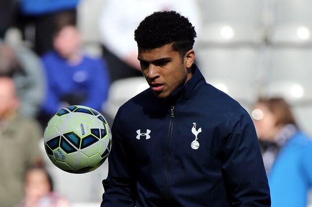 Tottenham Hotspur's DeAndre Yedlin warms up ahead of their English Premier League soccer match between Newcastle United and Tottenham Hotspur at St James' Park, Newcastle, England, Sunday, April 19, 2015. (AP Photo/Scott Heppell)