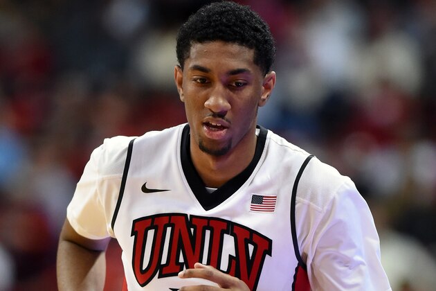 LAS VEGAS, NV - DECEMBER 27:  Christian Wood #5 of the UNLV Rebels runs off the court during a game against the Southern Utah Thunderbirds at the Thomas & Mack Center on December 27, 2014 in Las Vegas, Nevada. UNLV won 79-45.  (Photo by Ethan Miller/Getty Images)