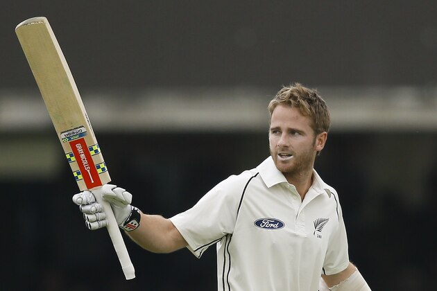 New Zealand's Kane Williamson celebrates scoring a century during the third day of the first Test match between England and New Zealand at Lord's cricket ground in London, Saturday, May 23, 2015. (AP Photo/Kirsty Wigglesworth)