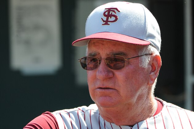 CLEARWATER, FL - FEBRUARY 24:  Manager Mike Martin of  the Florida State Seminoles watches warmups against the Philadelphia Phillies February 24, 2011 at Bright House Field in Clearwater, Florida.  (Photo by Al Messerschmidt/Getty Images)