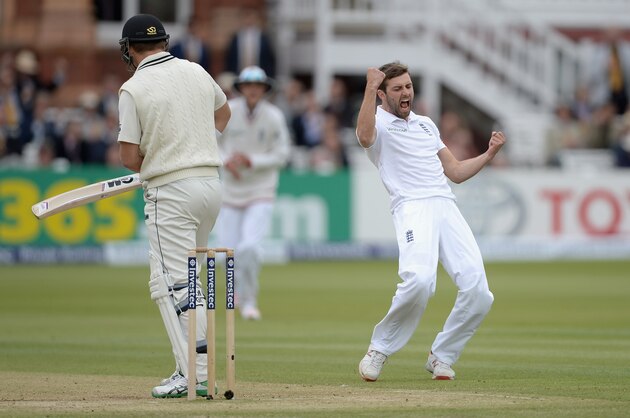 LONDON, ENGLAND - MAY 23:  Mark Wood of England celebrates dismissing Corey Anderson of New Zealand during day three of 1st Investec Test match between England and New Zealand at Lord's Cricket Ground on May 23, 2015 in London, England.  (Photo by Gareth Copley/Getty Images)