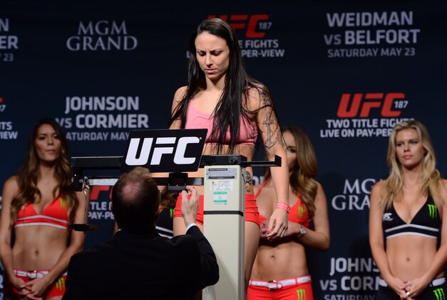 May 22, 2015; Las Vegas, NV, USA; Nina Ansaroff weighs in for her women's strawweight bout against Rose Namajunas (not pictured) at MGM Grand Ballroom. Mandatory Credit: Joe Camporeale-USA TODAY Sports