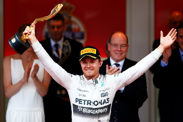MONTE-CARLO, MONACO - MAY 24:  Nico Rosberg of Germany and Mercedes GP celebrates winning the Monaco Formula One Grand Prix at Circuit de Monaco on May 24, 2015 in Monte-Carlo, Monaco.  (Photo by Paul Gilham/Getty Images)