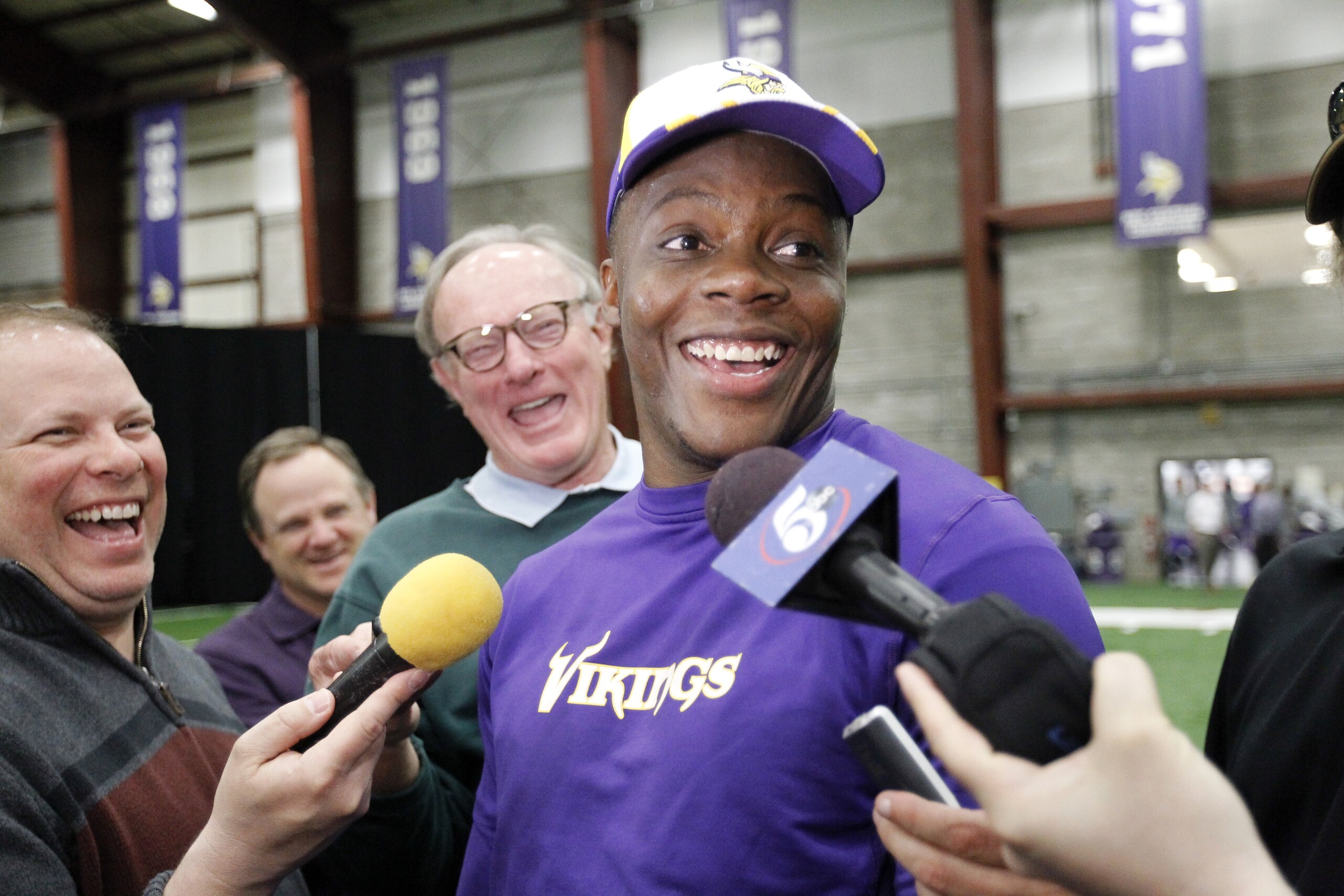 Minnesota Vikings quarterback Teddy Bridgewater talks with reporters after an NFL offseason player workout in Eden Prairie, Minn., Monday, April 27, 2015. (AP Photo/Ann Heisenfelt)