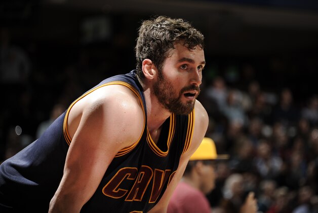 CLEVELAND, OH - APRIL 10:  Kevin Love #0 of the Cleveland Cavaliers during the game against the Boston Celtics on April 10, 2015 at The Quicken Loans Arena in Cleveland, Ohio. NOTE TO USER: User expressly acknowledges and agrees that, by downloading and or using this Photograph, user is consenting to the terms and conditions of the Getty Images License Agreement. Mandatory Copyright Notice: Copyright 2015 NBAE (Photo by David Liam Kyle/NBAE via Getty Images)