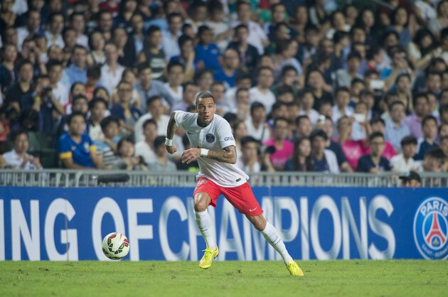 HONG KONG - JULY 29:  Gregory Van der Wiel of Paris Saint-Germain in action during the friendly match between Kitchee and Paris Saint-Germain at Hong Kong Stadium on July 29, 2014 in Hong Kong, Hong Kong.  (Photo by Victor Fraile/Getty Images)