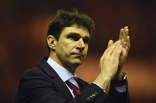 MIDDLESBROUGH, ENGLAND - MAY 15:  Aitor Karanka manager of Middlesbrough celebrates as they reach the final after the Sky Bet Championship Playoff semi final second leg match between Middlesbrough and Brentford at the Riverside Stadium on May 15, 2015 in Middlesbrough, England.  Boro won the match 3-0 and 5-1 on aggregate.  (Photo by Laurence Griffiths/Getty Images)