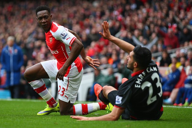 LONDON, ENGLAND - APRIL 04:   Emre Can of Liverpool appeals after fouling Danny Welbeck of Arsenal  during the Barclays Premier League match between Arsenal and Liverpool at Emirates Stadium on April 4, 2015 in London, England.  (Photo by Paul Gilham/Getty Images)