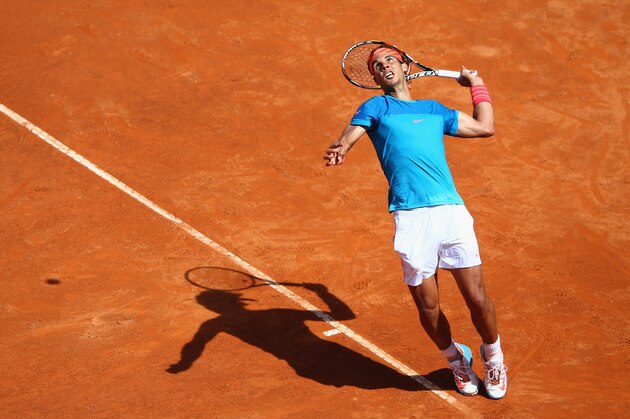 ROME, ITALY - MAY 13:  Rafael Nadal of Spain in action during his match against Marsel Ilhan of Turkey on Day Four of the The Internazionali BNL d'Italia 2015 on May 13, 2015 in Rome, Italy.  (Photo by Ian Walton/Getty Images)