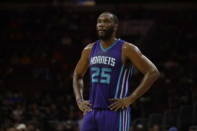 Charlotte Hornets' Al Jefferson in action during an NBA basketball game against the Philadelphia 76ers, Friday, Dec. 19, 2014, in Philadelphia. (AP Photo/Matt Slocum)