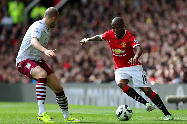 MANCHESTER, ENGLAND - APRIL 04:  Ashley Young of Manchester United battles for the ball with Alan Hutton of Aston Villa during the Barclays Premier League match between Manchester United and Aston Villa at Old Trafford on April 4, 2015 in Manchester, England.  (Photo by Jan Kruger/Getty Images)