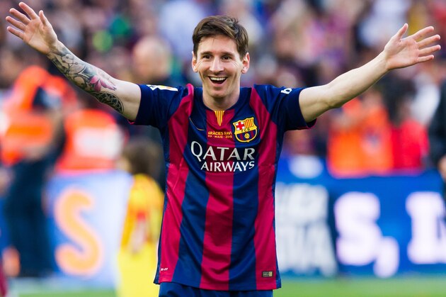 BARCELONA, SPAIN - MAY 23: Lionel Messi of FC Barcelona celebrates after the La Liga match between FC Barcelona and RC Deportivo La Coruna at Camp Nou on May 23, 2015 in Barcelona, Spain. (Photo by Alex Caparros/Getty Images)