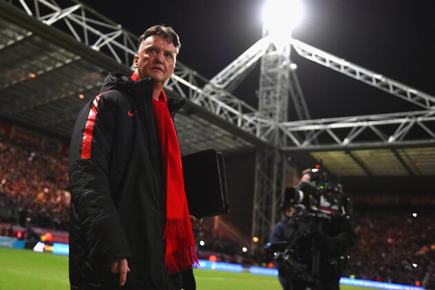 PRESTON, ENGLAND - FEBRUARY 16:  Manager Louis van Gaal of Manchester United looks on during the FA Cup Fifth round match between Preston North End and Manchester United at Deepdale on February 16, 2015 in Preston, England  (Photo by Laurence Griffiths/Getty Images)