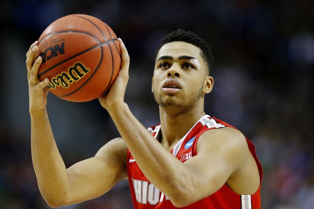 PORTLAND, OR - MARCH 21:  D'Angelo Russell #0 of the Ohio State Buckeyes takes a free htrow in the second half against the Arizona Wildcats during the third round of the 2015 NCAA Men's Basketball Tournament at Moda Center on March 21, 2015 in Portland, Oregon.  (Photo by Jonathan Ferrey/Getty Images)