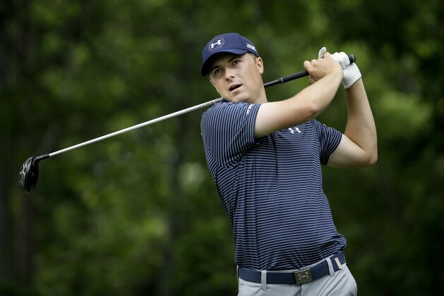 Jordan Spieth watches his tee shot on the sixth hole during the final round of the Colonial golf tournament, Sunday, May 24, 2015, in Fort Worth, Texas. (AP Photo/LM Otero)