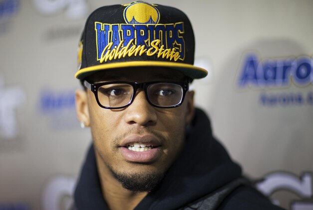 DeAndre Smelter walks to the media during NFL Pro Day at Georgia Tech Friday, March 13, 2015, in Atlanta. (AP Photo/David Goldman)