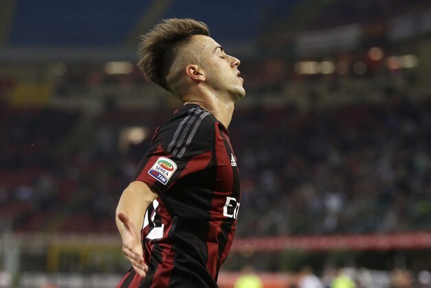 AC Milan's Stephan El Shaarawy celebrates after scoring during the Serie A soccer match between AC Milan and Torino at the San Siro stadium in Milan, Italy, Sunday, May 24, 2015. (AP Photo/Antonio Calanni)