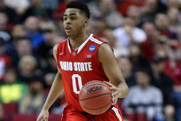 PORTLAND, OR - MARCH 19: D'Angelo Russell #0 of the Ohio State Buckeyes dribbles up the court against the Virginia Commonwealth Rams in the second half during the second round of the 2015 NCAA Men's Basketball Tournament at Moda Center on March 19, 2015 in Portland, Oregon.  (Photo by Stephen Dunn/Getty Images)
