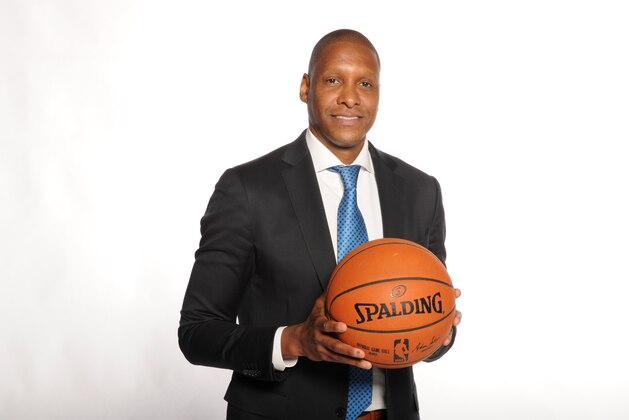TORONTO-SEPTEMBER 29:  General manager Masai Ujiri of the Toronto Raptors poses for a photo during Media Day at the Air Canada Centre in Toronto, Ontario, Canada on September 29, 2014.  NOTE TO USER: User expressly acknowledges and agrees that, by downloading and or using this Photograph, user is consenting to the terms and conditions of the Getty Images License Agreement.  Mandatory Copyright Notice: Copyright 2014 NBAE (Photo by Ron Turenne/NBAE via Getty Images)