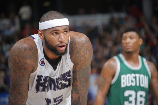 SACRAMENTO, CA - FEBRUARY 20: DeMarcus Cousins #15 of the Sacramento Kings looks on during the game against the Boston Celtics on February 20, 2015 at Sleep Train Arena in Sacramento, California. NOTE TO USER: User expressly acknowledges and agrees that, by downloading and or using this photograph, User is consenting to the terms and conditions of the Getty Images Agreement. Mandatory Copyright Notice: Copyright 2015 NBAE (Photo by Rocky Widner/NBAE via Getty Images)