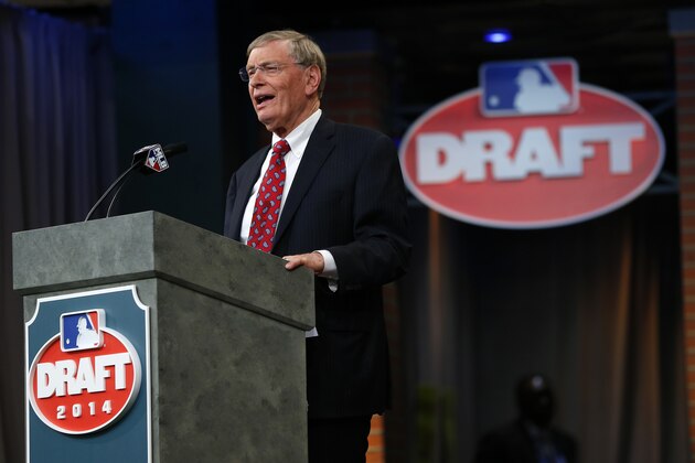 SECAUCUS, NJ - JUNE 5: Commissioner Allan H. Bud Selig at the podium during the MLB First-Year Player Draft at the MLB Network Studio on June 5, 2014 in Secacucus, New Jersey. (Photo by Rich Schultz/Getty Images)