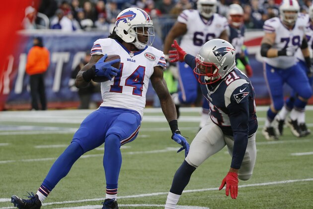 New England Patriots defensive back Malcolm Butler (21) chases down Buffalo Bills wide receiver Sammy Watkins (14) after a pass catch in the second half of an NFL football game Sunday, Dec. 28, 2014, in Foxborough, Mass. (AP Photo/Elise Amendola)