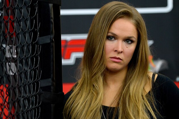 Feb 18, 2015; Glendale, CA, USA;  Ronda Rousey talks about her upcoming championship fight during media day for UFC 184 at Glendale Fighting Club. Mandatory Credit: Jayne Kamin-Oncea-USA TODAY Sports