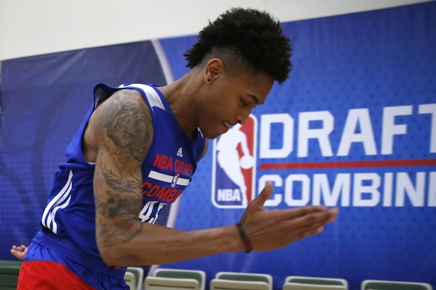 Kansas' Kelly Oubre participates in the NBA draft basketball combine Thursday, May 14, 2015, in Chicago. (AP Photo/Charles Rex Arbogast)