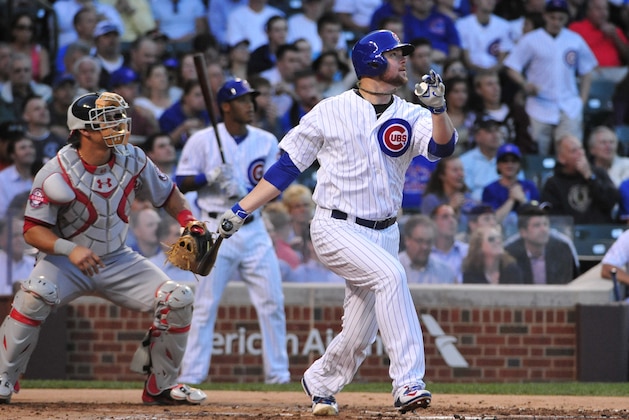 CHICAGO, IL - MAY 27: Jon Lester #34 of the Chicago Cubs flies out against the Washington Nationals during the second inning by failing to get a hit in his first official at-bat, Lester set a major league record for most at-bats 58 without a hit to start a major league career, on May 27, 2015 at Wrigley Field in Chicago, Illinois. (Photo by David Banks/Getty Images) CHICAGO, IL - MAY 27: Jon Lester #34 of the Chicago Cubs flies out against the Washington Nationals during the second inning by failing to get a hit in his first official at-bat, Lester set a major league record for most at-bats 58 without a hit to start a major league career, on May 27, 2015 at Wrigley Field in Chicago, Illinois. (Photo by David Banks/Getty Images)