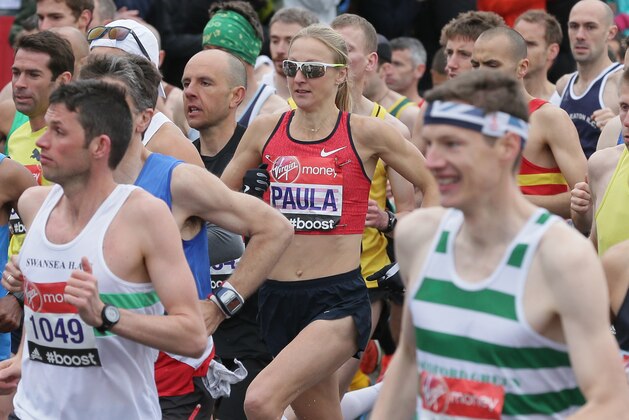 British athlete Paula Radcliffe, centre, starts the 35th London Marathon, in Blackheath London Sunday, April 26, 2015. This will be world record holder Radcliffe's last marathon. (AP Photo/Tim Ireland) British athlete Paula Radcliffe, centre, starts the 35th London Marathon, in Blackheath London Sunday, April 26, 2015. This will be world record holder Radcliffe's last marathon. (AP Photo/Tim Ireland)