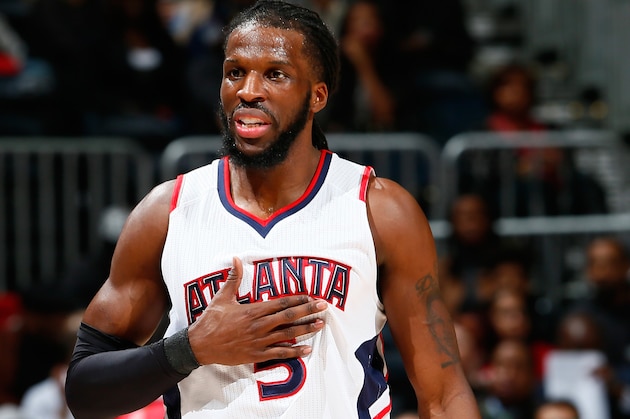 ATLANTA, GA - JANUARY 21:  DeMarre Carroll #5 of the Atlanta Hawks against the Indiana Pacers at Philips Arena on January 21, 2015 in Atlanta, Georgia.  NOTE TO USER: User expressly acknowledges and agrees that, by downloading and or using this photograph, User is consenting to the terms and conditions of the Getty Images License Agreement.  (Photo by Kevin C. Cox/Getty Images)