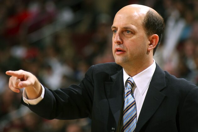 PHILADELPHIA - MARCH 18:  Jeff Van Gundy, head coach of the Houston Rockets, reacts to a call during the game against the Philadelphia 76ers on March 18, 2007 at the Wachovia Center in Philadelphia, Pennsylvania. NOTE TO USER: User expressly acknowledges and agrees that, by downloading and or using this Photograph, user is consenting to the terms and conditions of the Getty Images License Agreement. Mandatory Copyright Notice: Copyright 2007 NBAE (Photo by Jesse D. Garrabrant/NBAE via Getty Images)