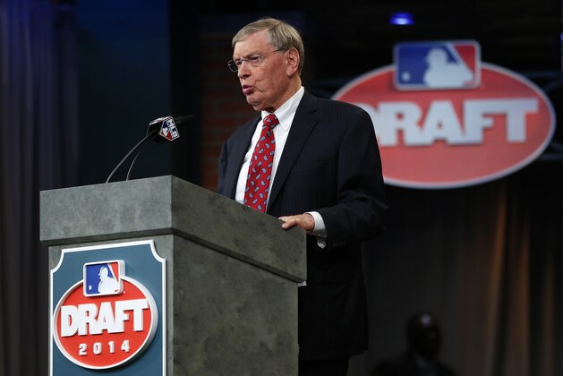 SECAUCUS, NJ - JUNE 5: Commissioner Allan H. Bud Selig at the podium during the MLB First-Year Player Draft at the MLB Network Studio on June 5, 2014 in Secacucus, New Jersey. (Photo by Rich Schultz/Getty Images)