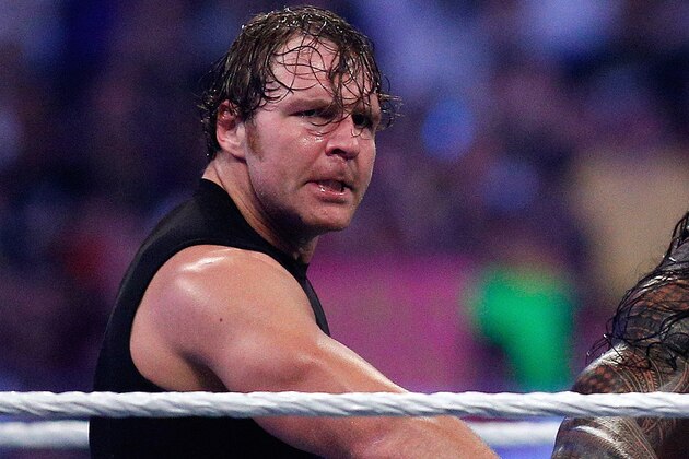 The Shield reacts after their win during Wrestlemania XXX at the Mercedes-Benz Super Dome in New Orleans on Sunday, April 6, 2014. (Jonathan Bachman/AP Images for WWE)