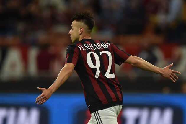 MILAN, ITALY - MAY 24:  Stephan El Shaarawy of AC Milan celebrates the opening goal during the Serie A match between AC Milan and Torino FC at Stadio Giuseppe Meazza on May 24, 2015 in Milan, Italy.  (Photo by Valerio Pennicino/Getty Images)