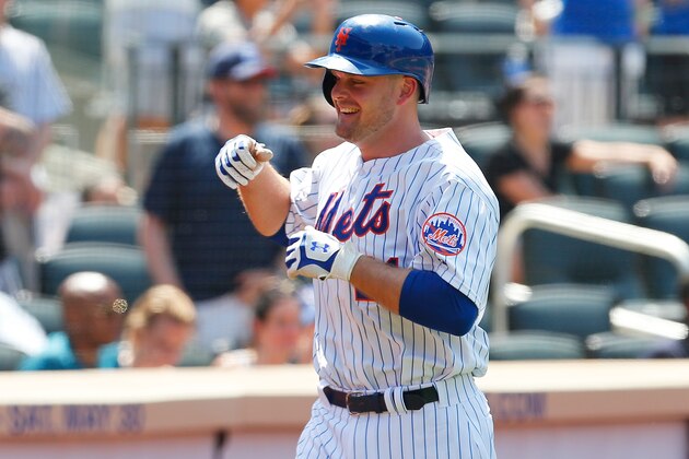 NEW YORK, NY - MAY 27: Lucas Duda #21 of the New York Mets smiles after hitting his second home run of the game in the fifth inning against the Philadelphia Phillies  at Citi Field on May 27, 2015 in Flushing neighborhood of the Queens borough of New York City.  (Photo by Mike Stobe/Getty Images)