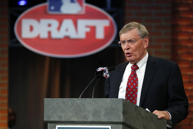 SECAUCUS, NJ - JUNE 5: Commissioner Allan H. Bud Selig at the podium during the MLB First-Year Player Draft at the MLB Network Studio on June 5, 2014 in Secacucus, New Jersey. (Photo by Rich Schultz/Getty Images)