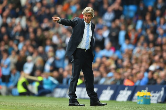 MANCHESTER, ENGLAND - MAY 24: Manuel Pellegrini manager of Manchester City gestures during the Barclays Premier League match between Manchester City and Southampton at Etihad Stadium on May 24, 2015 in Manchester, England.  (Photo by Shaun Botterill/Getty Images)