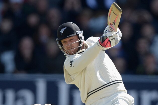 LEEDS, ENGLAND - MAY 29:  Brendon McCullum of New Zealand hits his first ball for six runs during day one of 2nd Investec Test match between England and New Zealand at Headingley on May 29, 2014 in Leeds, England.  (Photo by Gareth Copley/Getty Images)
