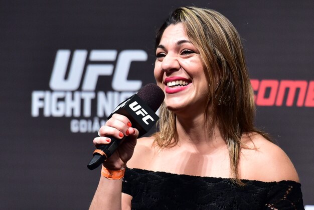 May 29, 2015; Goiania, GO, Brazil; Bethe Correia interacts with fans during a Q&A session before weigh-ins for UFC Fight Night at Goiania Arena. Mandatory Credit: Jason Silva-USA TODAY Sports