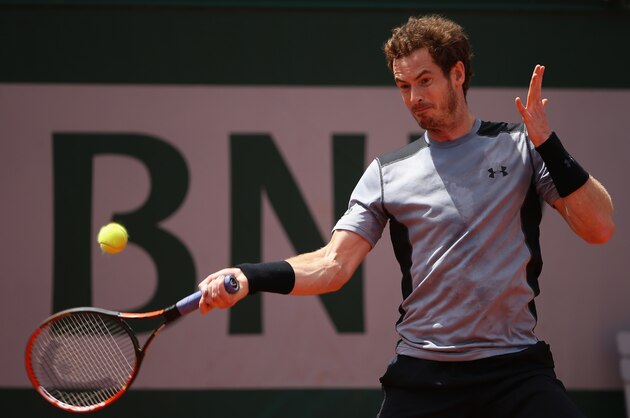 PARIS, FRANCE - MAY 30:  Andy Murray of Great Britain plays a forehand in his Men's Singles match against Nick Kyrgios of Australia on day seven of the 2015 French Open at Roland Garros on May 30, 2015 in Paris, France.  (Photo by Clive Brunskill/Getty Images)
