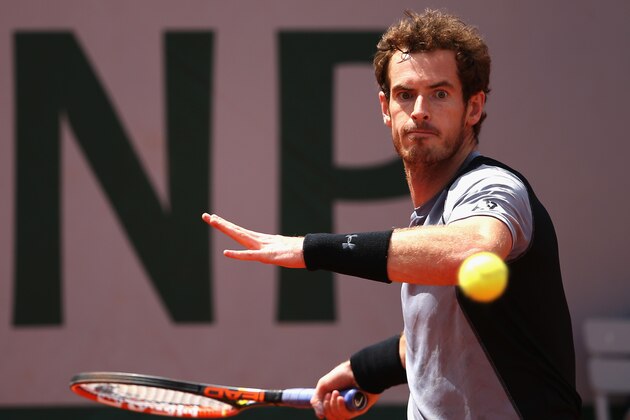 PARIS, FRANCE - MAY 30:  Andy Murray of Great Britain returns a shot in his Men's Singles match against Nick Kyrgios of Australia on day seven of the 2015 French Open at Roland Garros on May 30, 2015 in Paris, France.  (Photo by Clive Brunskill/Getty Images)