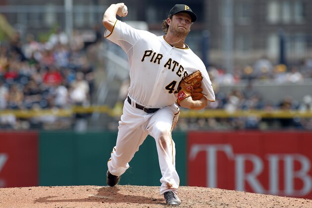 PITTSBURGH, PA - MAY 27:  Gerrit Cole #45 of the Pittsburgh Pirates pitches during the game against the Miami Marlins at PNC Park on May 27, 2015 in Pittsburgh, Pennsylvania.  (Photo by Justin K. Aller/Getty Images)