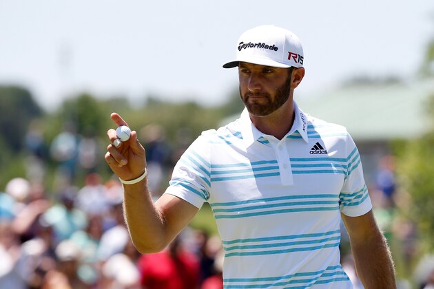 IRVING, TX - MAY 31:  Dustin Johnson waves to the gallery on the second hole during the Final Round of the AT&T Byron Nelson at the TPC Four Seasons Resort Las Colinas on May 31, 2015 in Irving, Texas.  (Photo by Tom Pennington/Getty Images)
